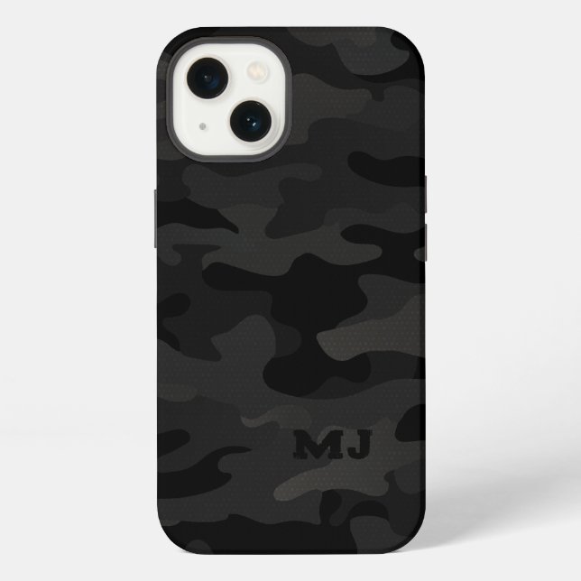 Coque iPhone Camo noir furtif avec initiales (Verso)