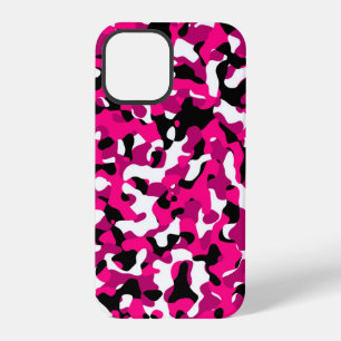 Coque iPhone 12 Pro camo noir rose et blanc