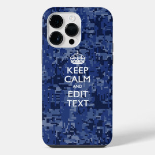Coque Pour Pour iPhone 14 Pro Max Camo numérique Bleu GARDEZ CALME votre texte