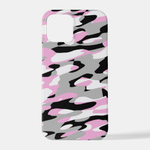 Coque iPhone 12 Pro camo rose noir et gris abstrait