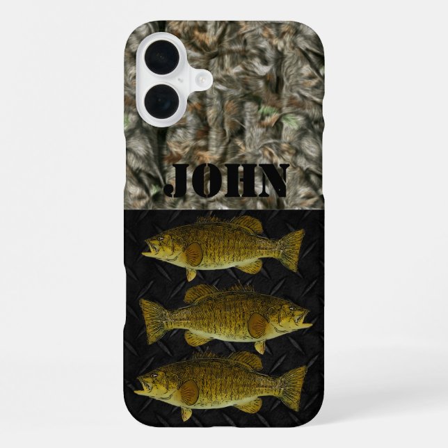 Coque iPhone Camo Rustique Smallmouth Nom de basse Pêche (Verso)