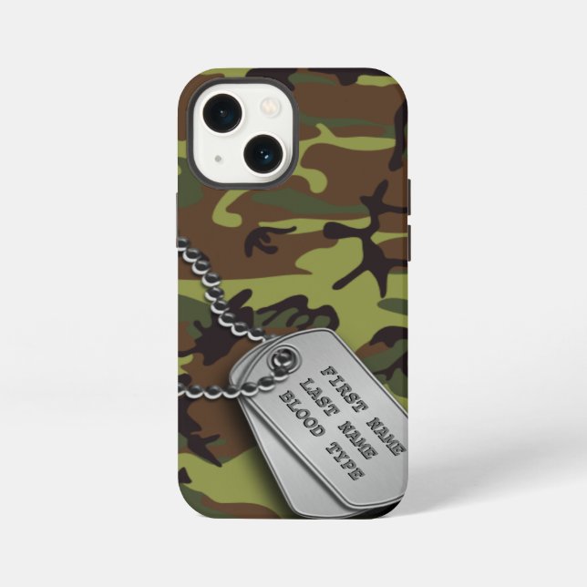 Coque iPhone Camo Vert avec plaque d'identité (Verso)
