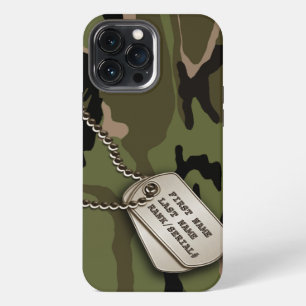 Etui iPhone 13 Pro Max Camo Vert Militaire avec Dog Tag