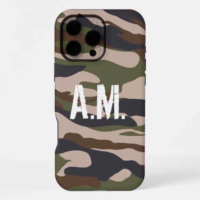 Coque iPhone Camouflage Armée Monogramme Vert Brown (Verso)