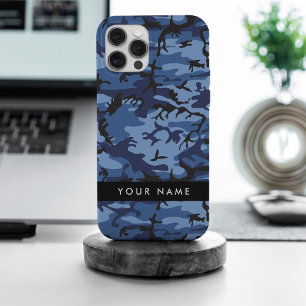 Coque iPhone 15 Pro Max Camouflage Bleu Marine Personnalisez votre nom