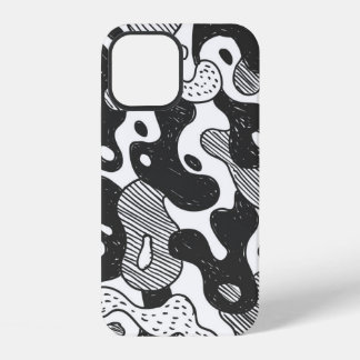 Coque iPhone 12 camouflage de style gribouillis abstrait,noir