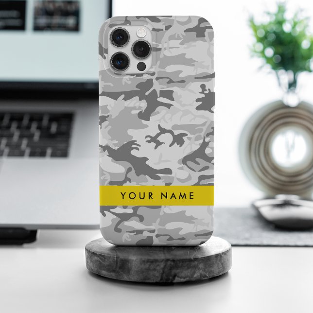 Coque iPhone Camouflage gris neige d'hiver Votre nom Personnali (Créateur téléchargé)