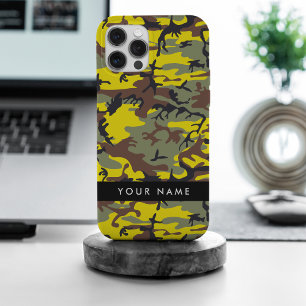 Coque iPhone 15 Pro Max Camouflage jaune et Brown Votre nom Personnalisez