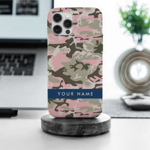 Coque iPhone 15 Pro Max Camouflage rose et vert Votre nom Personnalisez