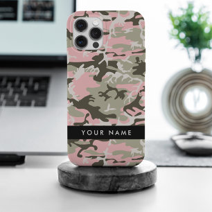 Coque iPhone 15 Pro Max Camouflage rose et vert Votre nom Personnalisez