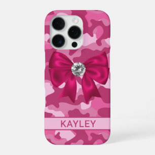 Coque iPhone 16 Pro Camouflage Rose Personnalisé Brillante