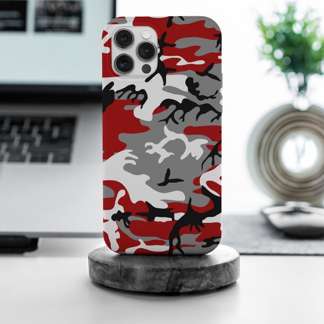 Coque iPhone Camouflage rouge et gris, Militaire, Armée (Créateur téléchargé)