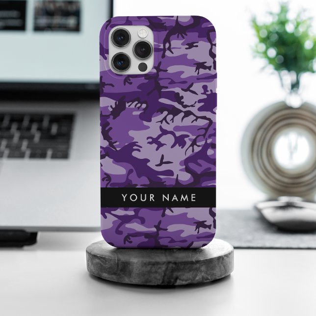Coque iPhone Camouflage violet Votre nom Personnalisez (Créateur téléchargé)