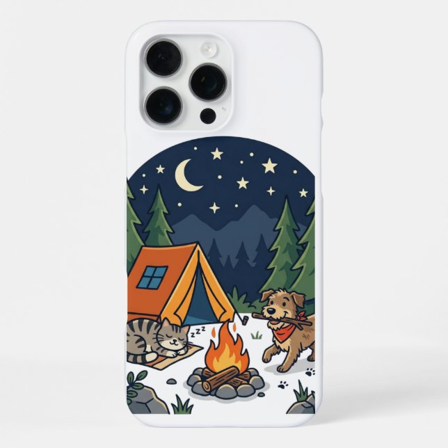 Coque iPhone Camping Chat & Chien Cadeau Ciel de Nuit au Coin d (Verso)
