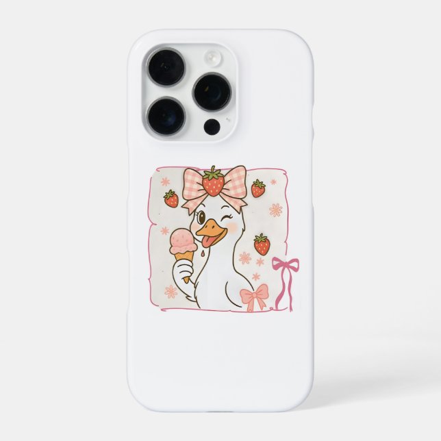 Coque iPhone Canard Kawaii avec crème glacée fraise (Verso)