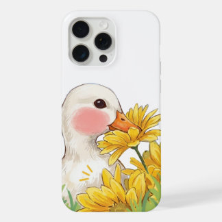 Coque iPhone 15 Pro Max Canard Mignon Kawaii avec Fleurs Jaunes Pastel iPh