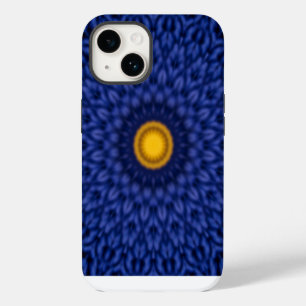 Coque Pour iPhone 14 Canard sur fond bleu avec kaléidoscope jaune