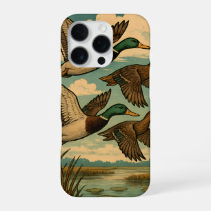 Coque iPhone 16 Pro Canards colverts en vol, art faunique