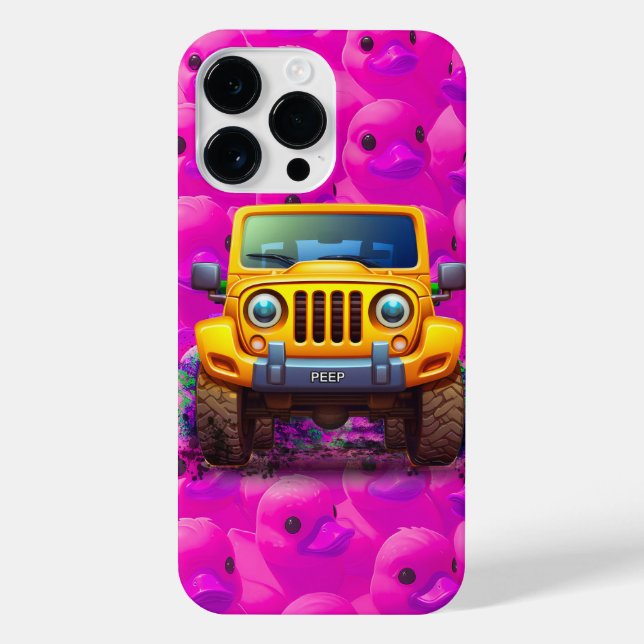 Coque iPhone Canards jaunes avec un Camion bleu 4x4 (Verso)