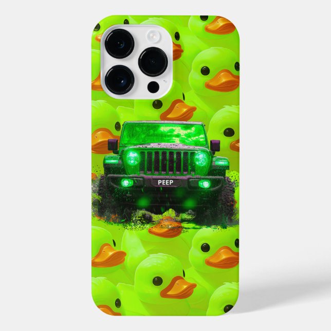 Coque iPhone Canards verts à chaux avec un Camion vert 4x4 (Verso)
