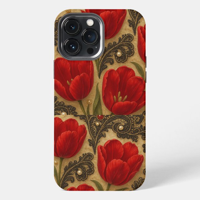 Coque iPhone Capa para celular Tulipas e Renda  DESIGN  (Verso)