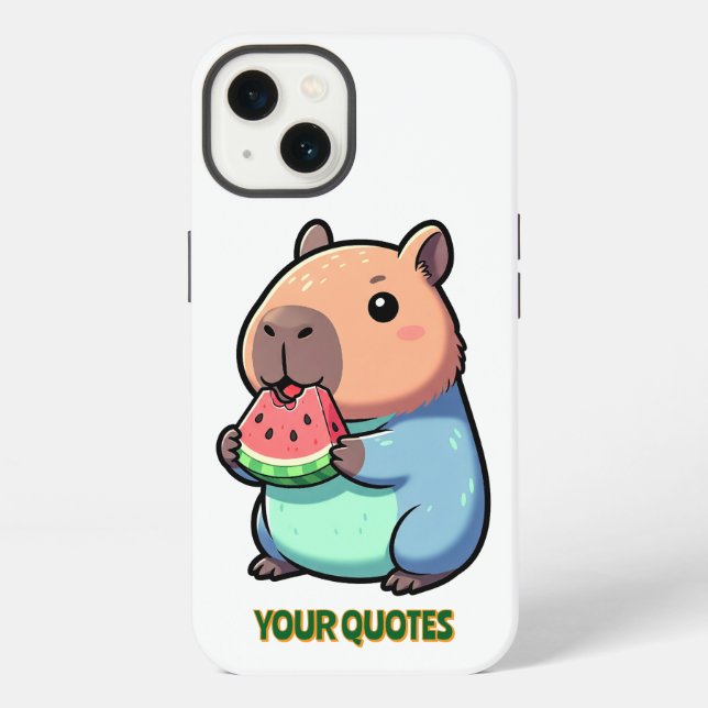 Coque iPhone Capybara Mignon Mangeant de la Pastèque (Verso)