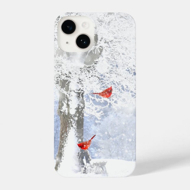 Coque iPhone Cardinaux de Noël Forêt d'arbres gelés d'hiver (Verso)