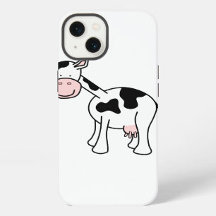 Etui iPhone 13 Caricature de vache noire et blanche.