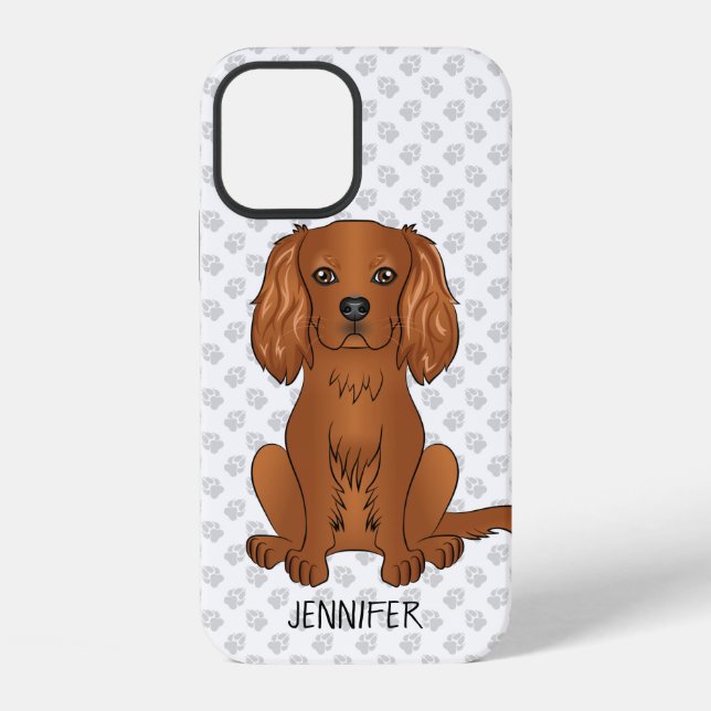 Coque iPhone Carlin Cavalier King Charles Spaniel & Nom (Verso)