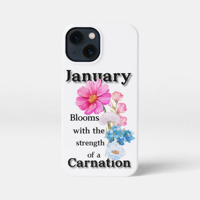 Coque iPhone Carnation Janvier Fleur de naissance Aquarelle Coq (Verso)