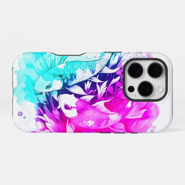 Coque iPhone Carpe Koï Rose et Bleu (Verso Horizontal)