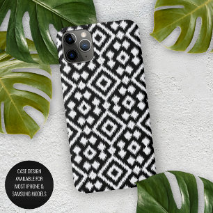 Coque iPhone 16 Pro Max Carré Ikat Argyle Noir Blanc Vintage Art