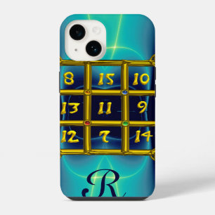 Coque Pour iPhone 14 CARRÉ MAGIQUE 33 MONOGRAMME Turquoise, Bleu Aqua
