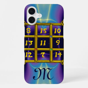 Coque iPhone 16 Plus CARRÉ MAGIQUE 33 MONOGRAMME Turquoise, Bleu Aqua V