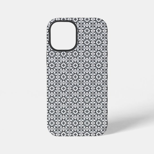 Coque iPhone Carreau de style espagnol noir et blanc (Verso)