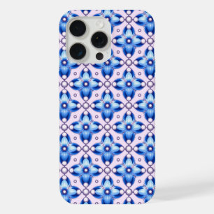 Coque iPhone 15 Pro Max Carreau Floral Bleu Royal Luxe ✨ Accent Perle Élég