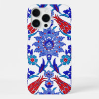 Carreau floral turc ancien bleu turquoise rouge