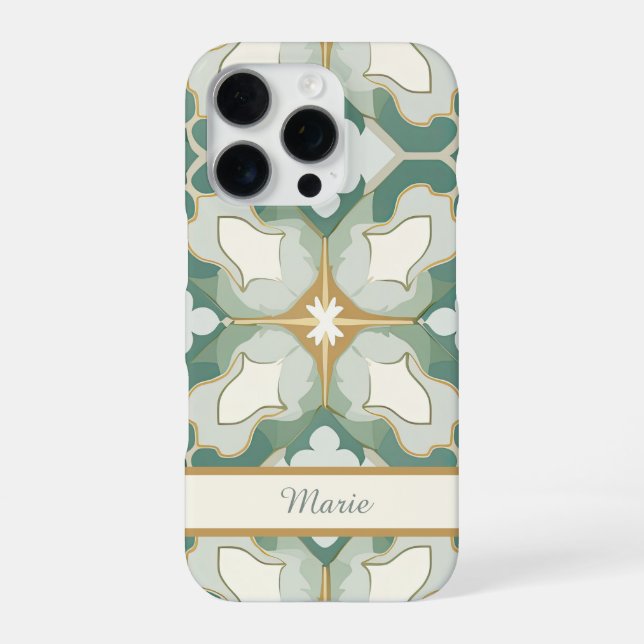 Coque iPhone Carreau Marocain Vert de Mer Personnalisé (Verso)