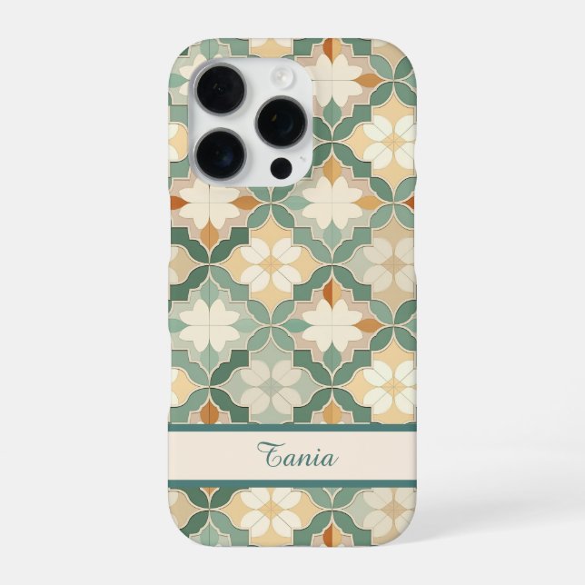 Coque iPhone Carreau Marocain Vert Île Personnalisé (Verso)