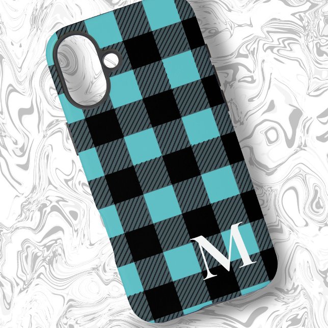 Coque iPhone Carreaux Buffalo Bleu sarcelle (Créateur téléchargé)