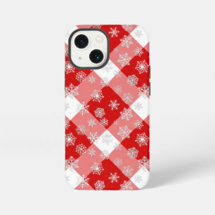 Etui iPhone 13 Mini Carreaux de bison rouges et blancs avec flocons de