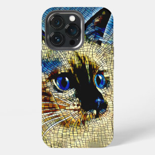 Etui iPhone 13 Pro Carreaux de mosaïque de chat siamois aux yeux bleu