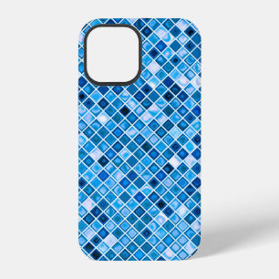 Coque iPhone 12 Carreaux de mosaïque en nuances de bleu 'Watery' -