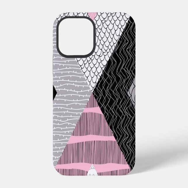 Coque iPhone Carreaux de patchwork, motif de dessin main libre. (Verso)