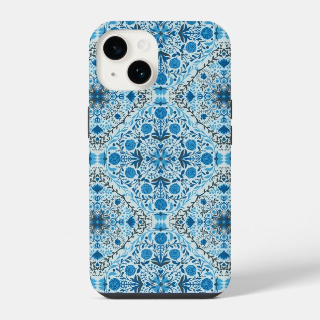 Coque iPhone Carreaux floraux bleus (Verso)