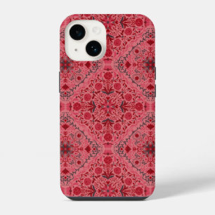 Coque Pour iPhone 14 Carreaux floraux en rouge et rose pastèque