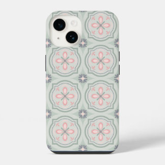 Coque Pour iPhone 14 Carreaux Floraux Pastel Verts