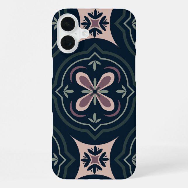 Coque iPhone carreaux géométriques floraux de couleur terreuse (Verso)