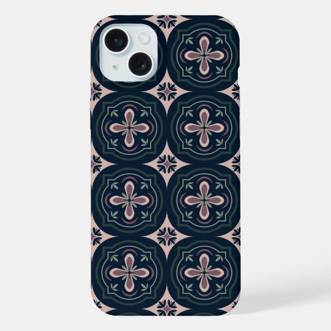 Coque iPhone carreaux géométriques floraux de couleur terreuse (Verso)