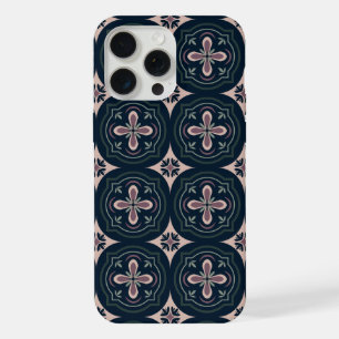 Coque iPhone 15 Pro Max carreaux géométriques floraux de couleur terreuse